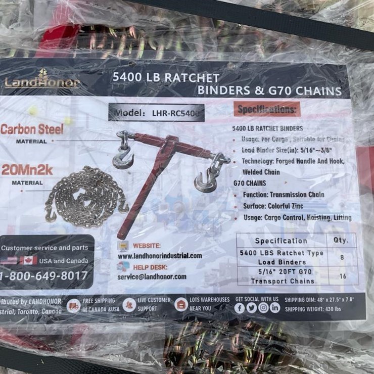 #5037 • Unused 2025 Landhonor 5400 lbs Ratchet Binders & G70 Chains