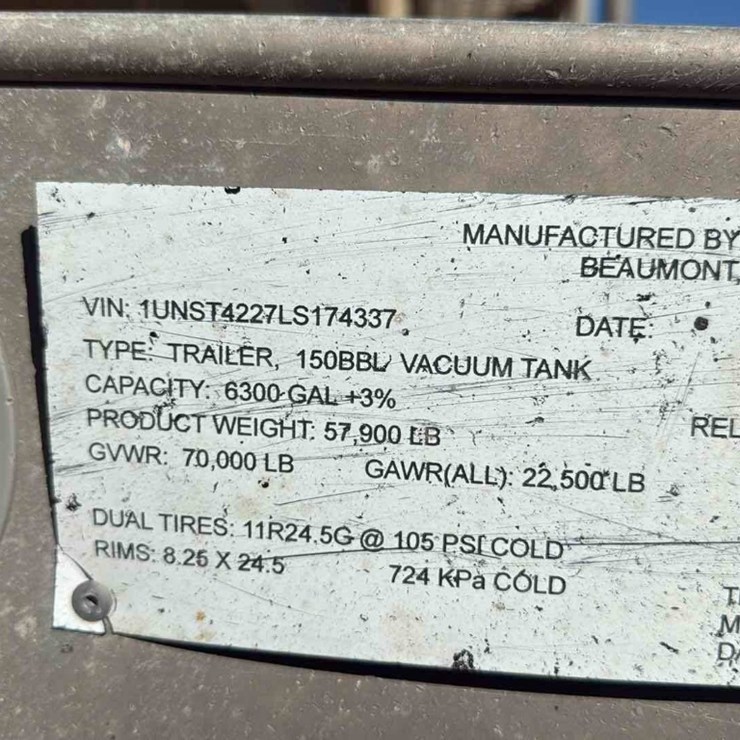 2020 DRAGON ESP 150BBL ALUMINUM