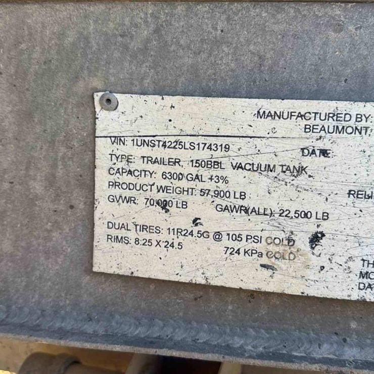 2020 DRAGON 150BBL ALUMINUM