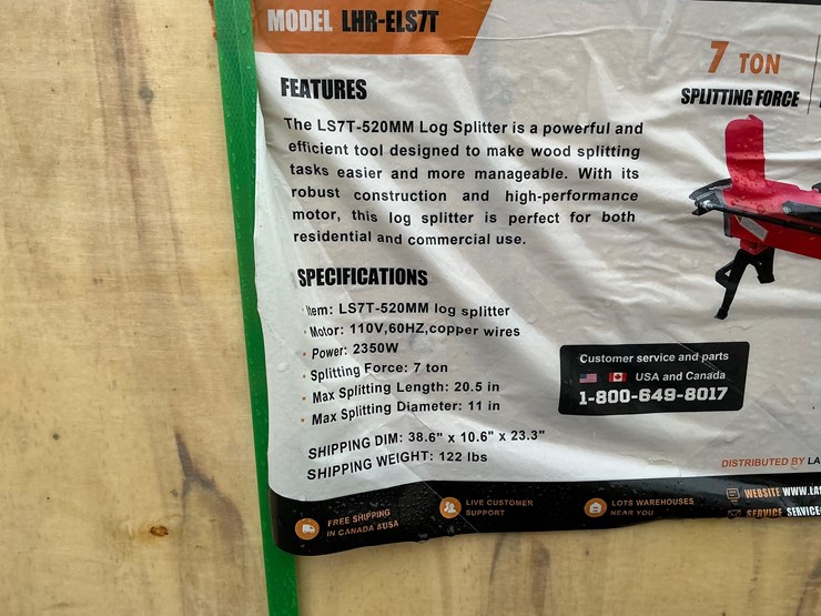 #5056-•-unused-2025-landhonor-7-ton-electric-log-splitter-image-3