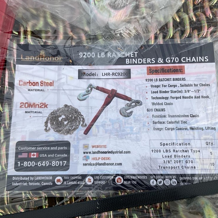 #5041 • Unused 2025 Landhonor 9200 lbs Ratchet Binders & G70 Chains