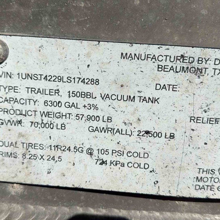 2020 DRAGON 150BBL ALUMINUM