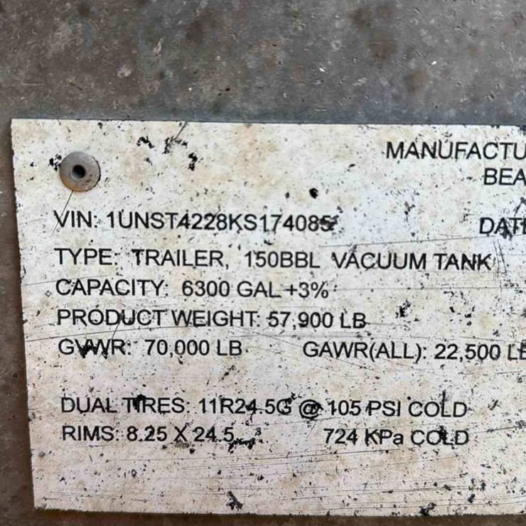 2019 DRAGON ESP 150BBL ALUMINUM