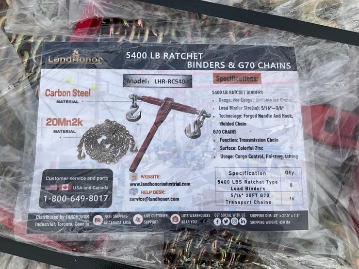 #5039-•-unused-2025-landhonor-5400-lbs-ratchet-binders-&-g70-chains-image-1