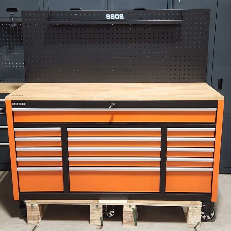 (Assembled) Wheeled Tool Cabinet, 16 Drawers, 492pc Tools (Orange & Black)