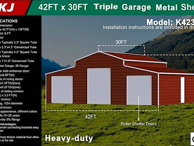 kj-triple-garage-metal-shed,-42'-x-30'-m/n--k4230g-image-1