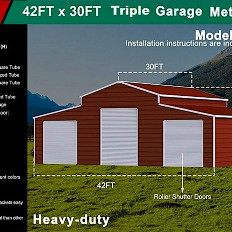 KJ Triple Garage Metal Shed, 42' x 30' m/n- K4230G