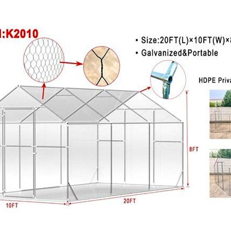 KJ Galvanized Chicken Coop, 20' x 10' x 8', m/n- K2010