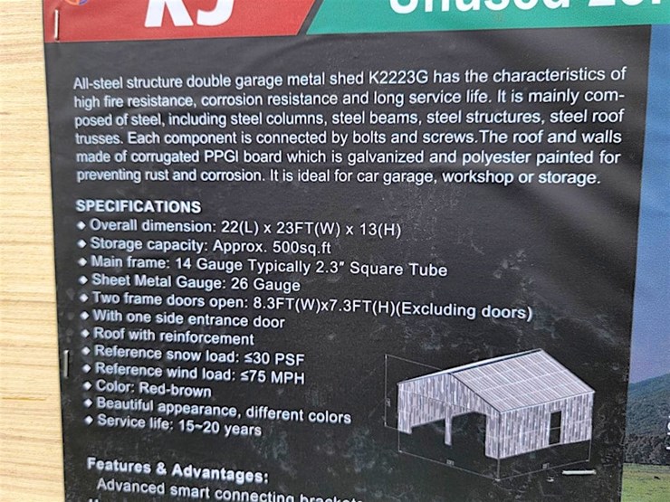 kj-double-garage-metal-shed,-23'-x-22',-m/n-k2223g-image-3