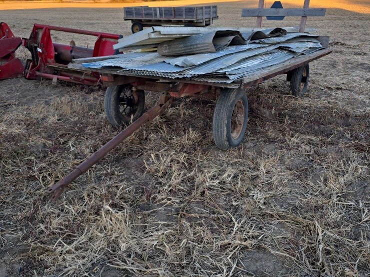 hay-rack-wagon-with-misc.-tin,-spoke-rims-image-1