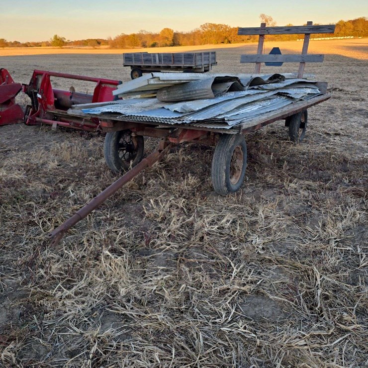 Hay Rack Wagon with misc. tin, spoke rims