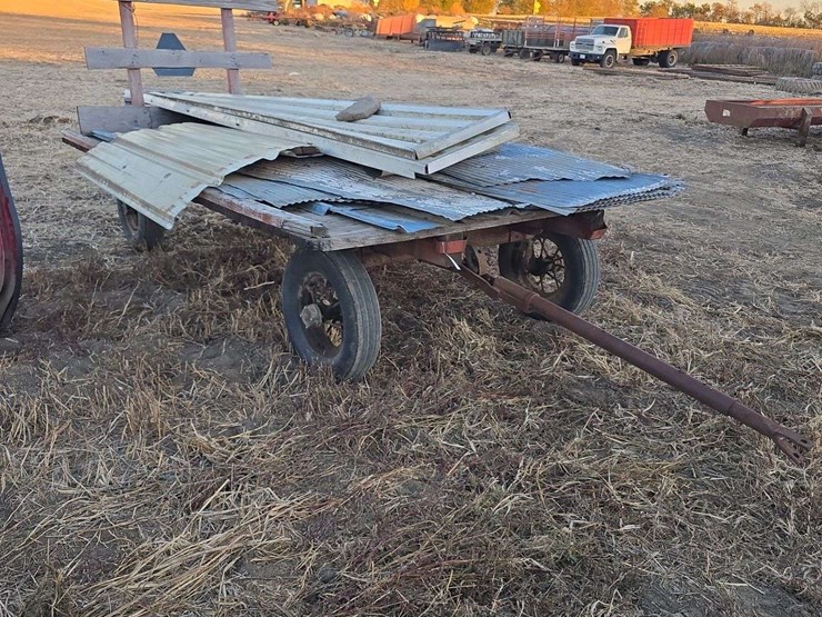 hay-rack-wagon-with-misc.-tin,-spoke-rims-image-3
