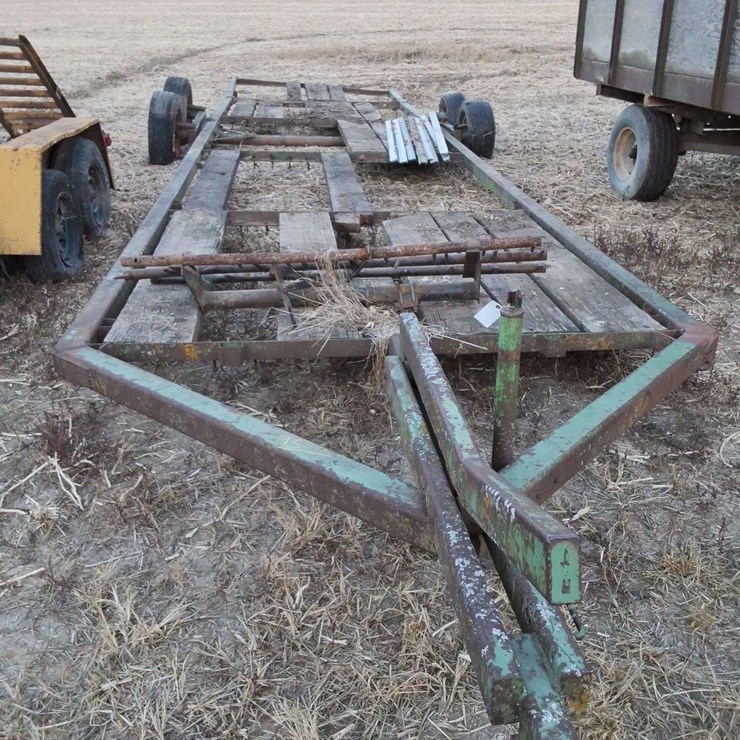 John Deere Equipment Trailer, Tandem Axle, Back is bent.
