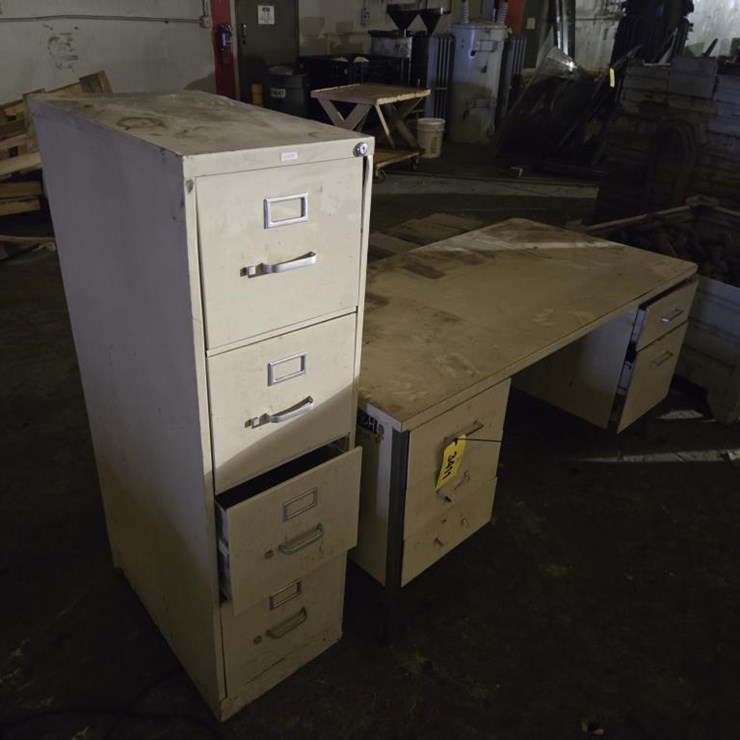 #3411 • Approx. 60" Desk w/ Filing Cabinets