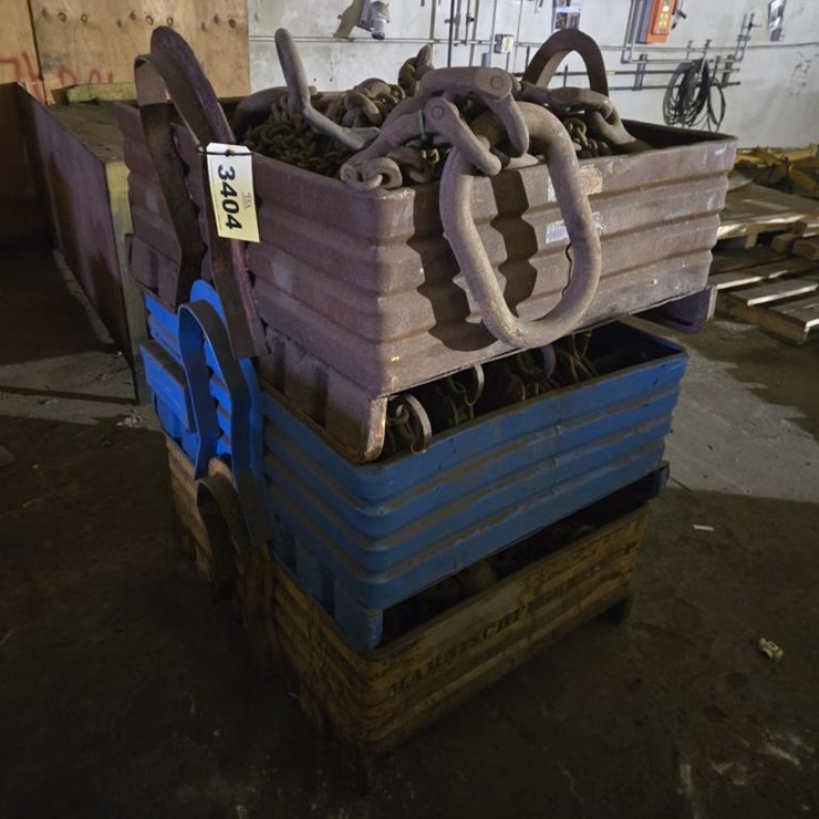 #3404 • (3) Steel Crates w/ Misc. Chains and More
