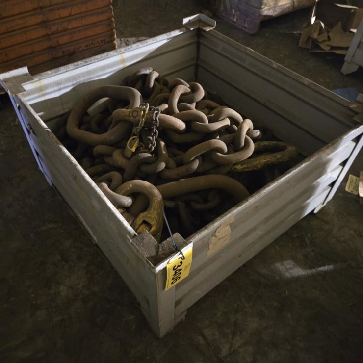 #3406 • Steel Crate w/ Misc. Heavy Duty Chains