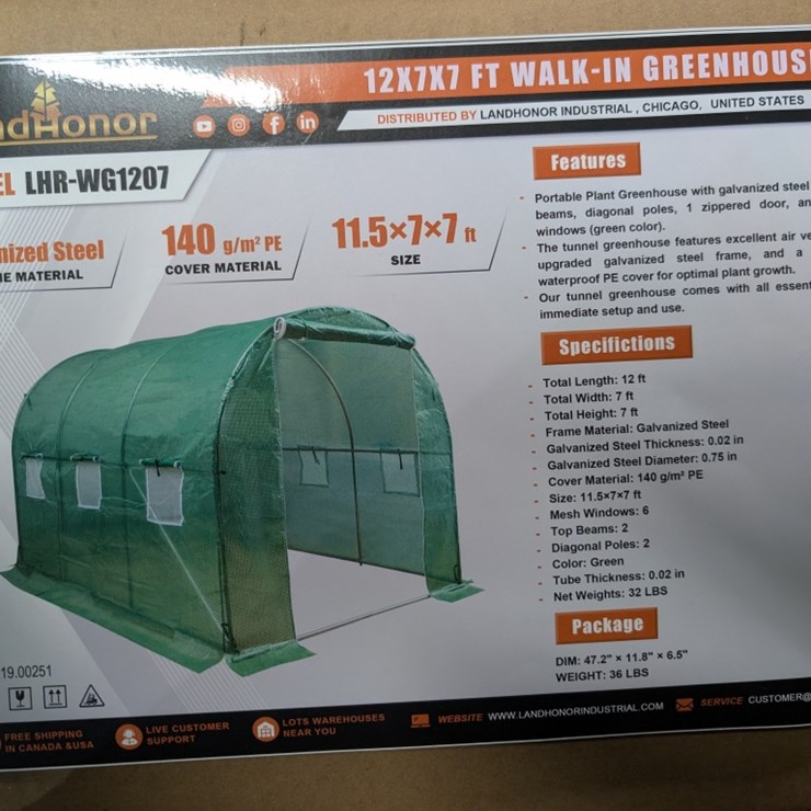 Landhonor 12' x 7' x 7' Greenhouse