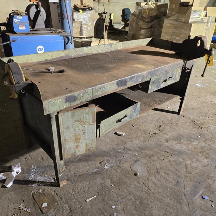 #3432 • Approx. 84"x30" Steel Bench w/ Vice