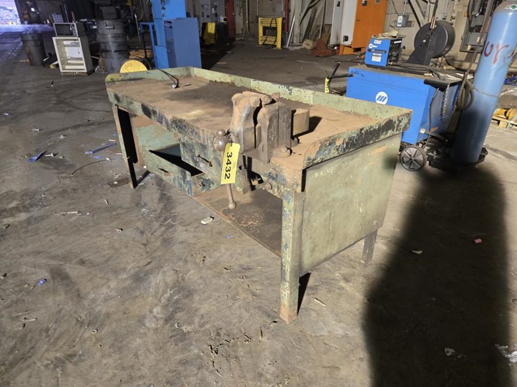 #3432-•-approx.-84"x30"-steel-bench-w/-vice-image-2