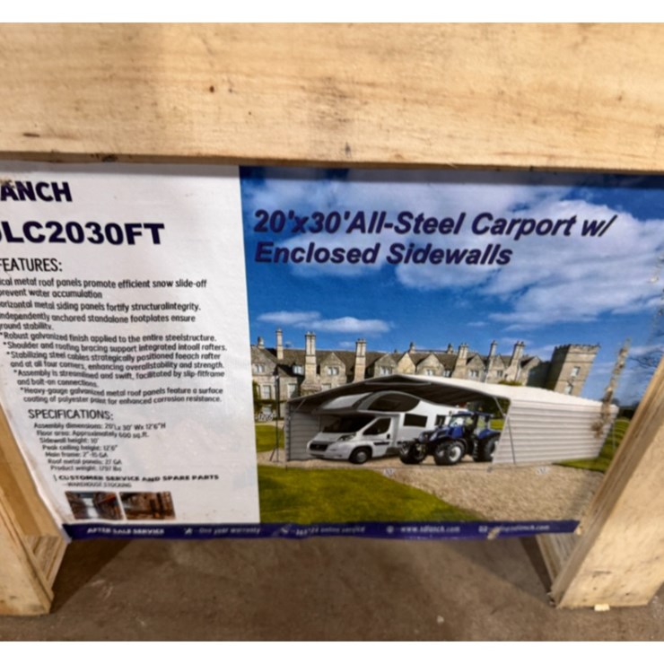 SDLC 20x30' Steel Carport w/ Enclosed Side Walls