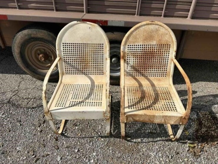 2-x-vintage-hole-pattern-metal-chairs-image-1