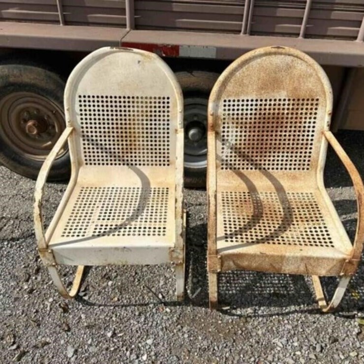2 X Vintage Hole Pattern Metal Chairs