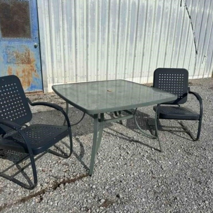 2 x Vintage Metal Chairs & Outdoor Table