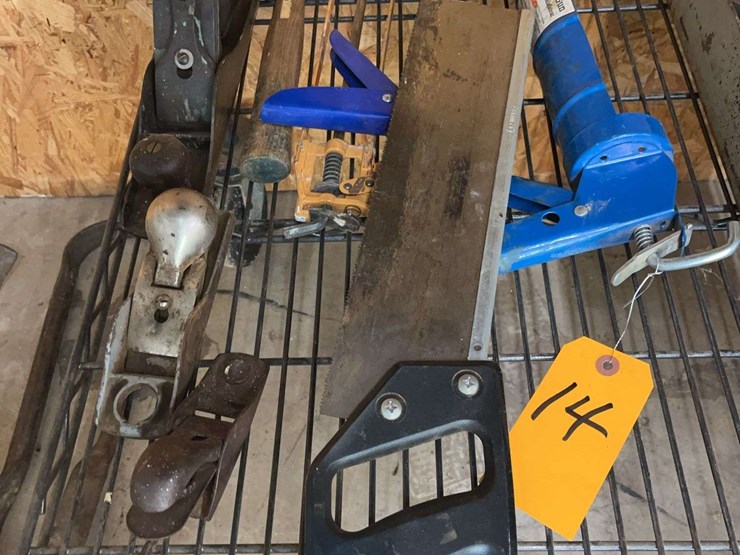 (3)-planers,-mitre-box-saw,-(3)-caulk-guns,-hammer-image-1