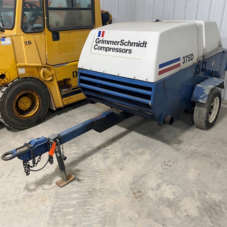 #1304 • Grimmer Schmidt 375D Towable Air Compressor (St. Nazianz, WI)