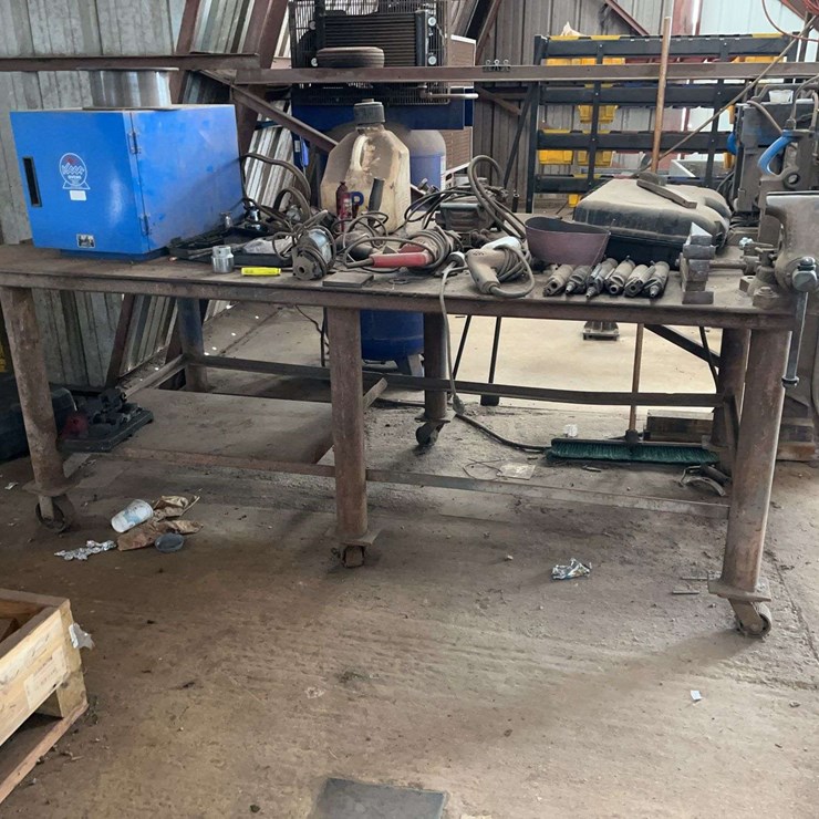 4' x 8' Steel Shop Table, Vise, & Contents