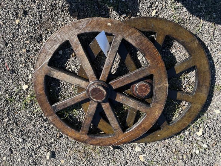 #100-•-(2)-replica-wooden-wagon-wheels-image-1