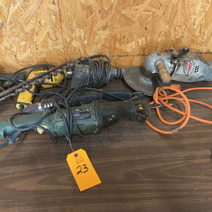 (6) Sawzall, Angle Grinder, Heatgun, (3) Drills