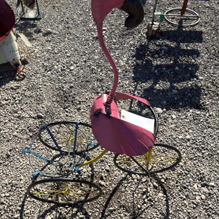#58 • Metal Art- Flamingo Riding Trike Planter