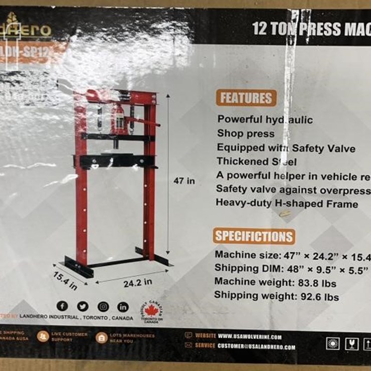 LANDHERO 12 TON SHOP PRESS