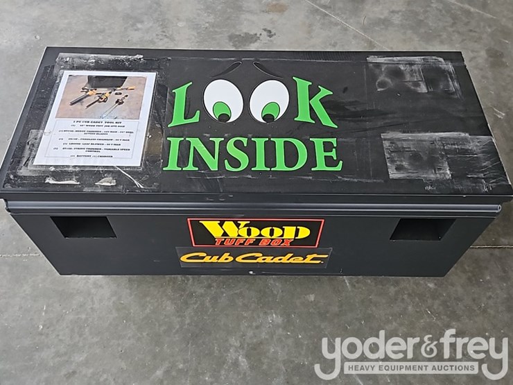 unused-wood-tuff-tow-48"-box-7-pcs-cub-cadet-tool-kit,-hedge,-trimmer,-cordless-chainsaw,-leaf-blower,-string-trimmer,-battery-charger-image-1