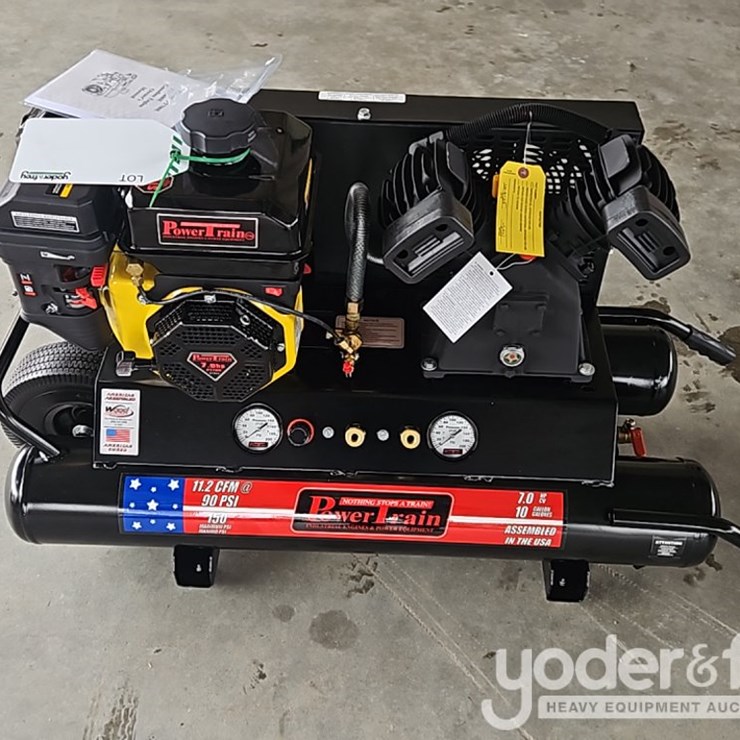 Unused Powertrain 10 Gal Wheelbarrow/Contractor Air Compressor c/w V-Twin Cast Iron Pump, 135 PSI, 11.2 CFM, 212CC Powertrain Engine (1Yr Factory Warranty)