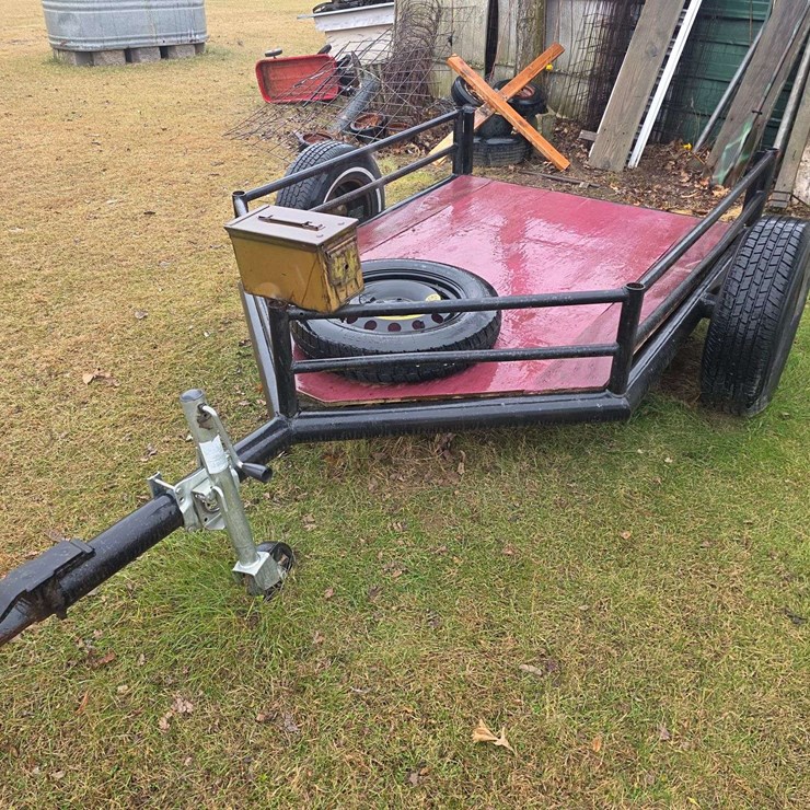 2 Wheel Trailer, Bed Measures 51” x 56” with Approx 20” V-Front, Wheel Jack, Front Tool Box, 14” Tir