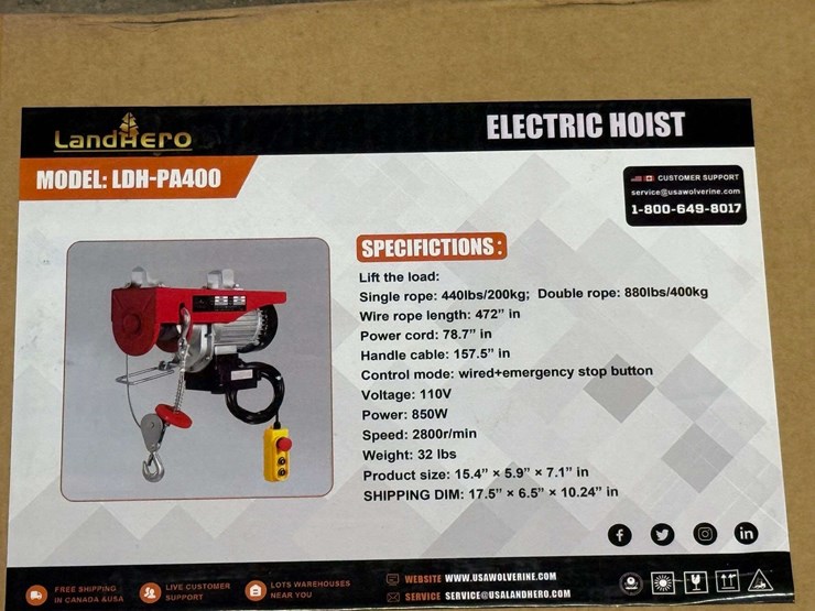 land-hero-model-ldh-pa400-electric-hoist,-110-volt-image-1