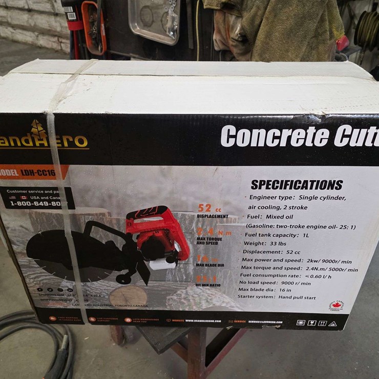 Land Hero LDH-CC16 Concrete Cutter, 52cc, 16” Max Blade, 25:1 oil Mix Ratio, NEW
