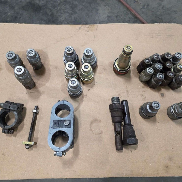 Large Assortment of Hydraulic Ends, Includes: 11 – JD Ends, 5 – Old Int to JD, 3 – Old IH Male, 1 –
