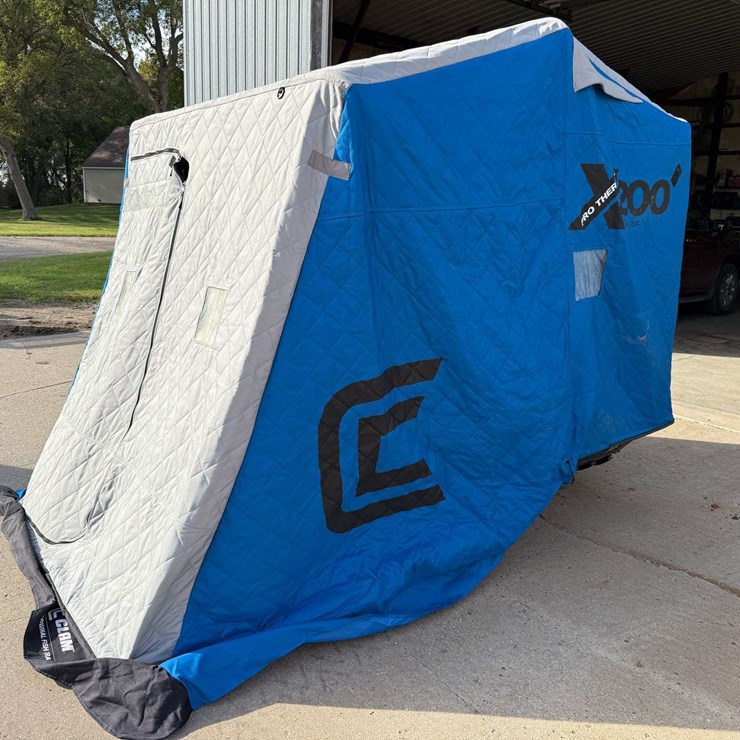 Clam X 200 Pro Thermal Fish House, Fully Insulated, With Sled and Hitch, LED Light Bar, 2 Doors