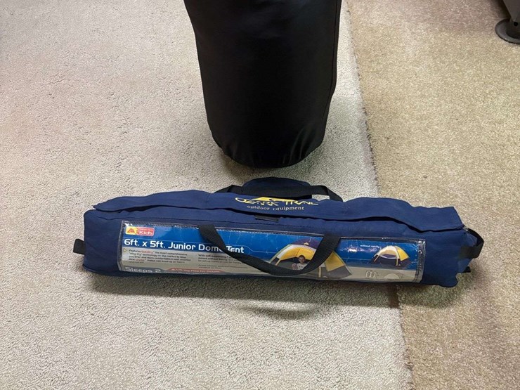 tent-and-sleeping-bag,-ozark-trail-junior-dome-tent,-6’-x-5’,-used-once,-eureka-sandstone-45-sleepin-image-1
