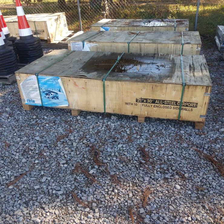 UNUSED 20'X30' STEEL CARPORT W/ SIDEWALLS