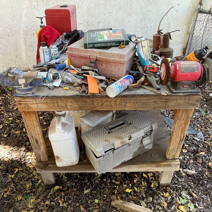 #3707 • Misc Tools, Hardware, Bauer Bench Grinder, 4-Drawer Metal Toolbox and Table