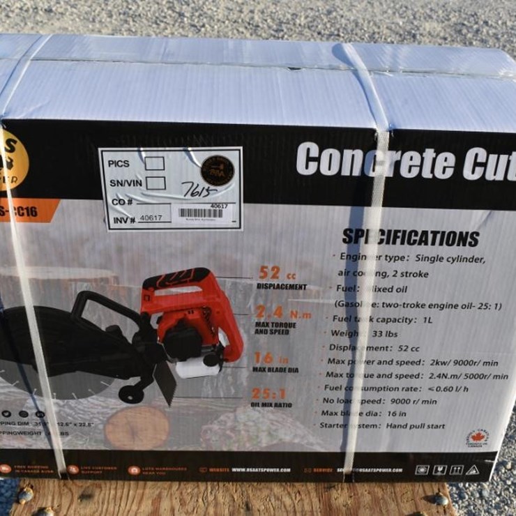ATS-CC16 Concrete Cutter, 52 cc, 16 in Blade Diameter, 2 Stroke Engine