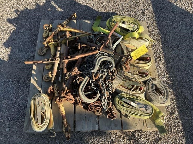 pallet-of-chains,-binders,-and-ratchet-straps-image-4