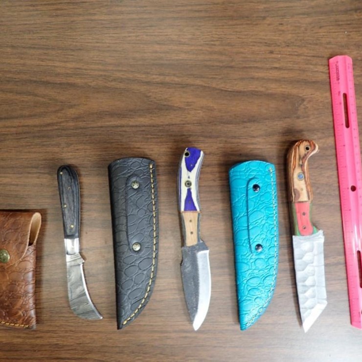 Custom Damascus Knives w/ Sheath - Qty 3 - Tag # 9613