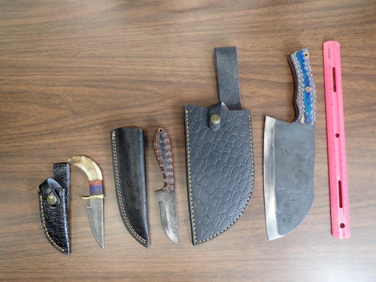 custom-damascus-knives-w/-sheath---qty-2,-butcher-knife-w/-sheath---qty-1---tag-#-9619-image-1