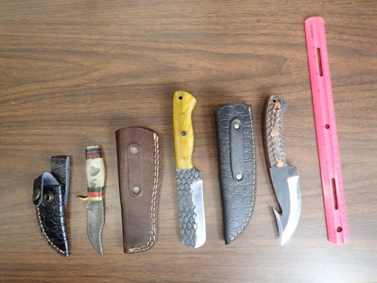 custom-damascus-knives-w/-sheath---qty-2,-bull-cutter-knife-w/-sheath---qty-1---tag-#-9608-image-1