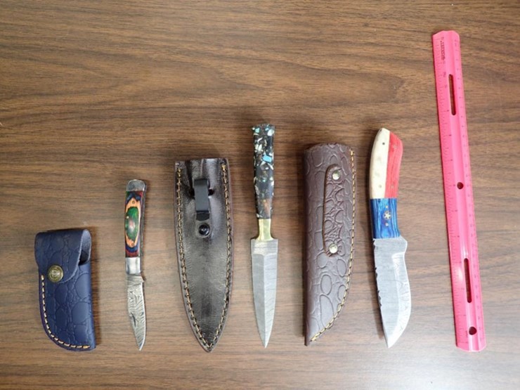 custom-damascus-knives-w/-sheath---qty-3---tag-#-9612-image-1